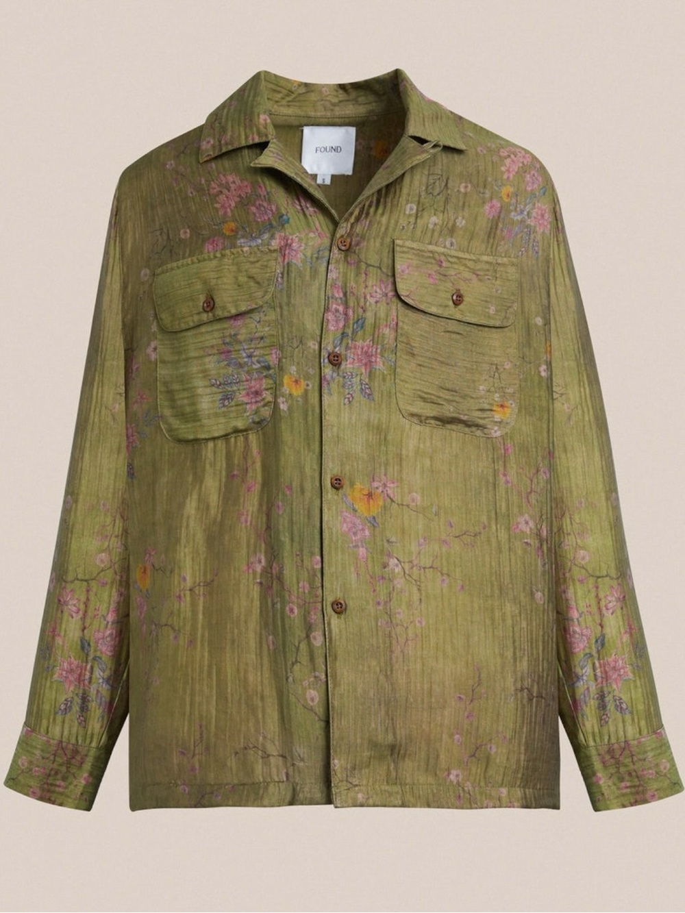 Free People Found Floral Moss Button Down Camp Shirt Olive Green Medium Unisex